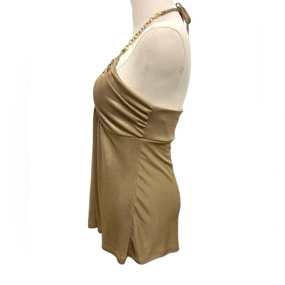 Vintage Y2k Express Gold Metallic Chain Going Out Halter Top SMALL sparkly party - Picture 3 of 10